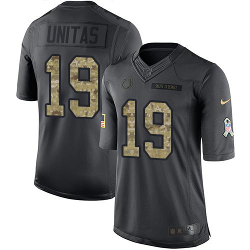 Nike Colts #19 Johnny Unitas Black Men's Stitched NFL Limited 2016 Salute to Service Jersey - Click Image to Close